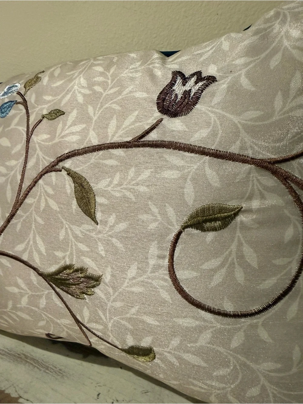 Madison Park Embroidered Floral Accent Pillow Navy Beige 11x15